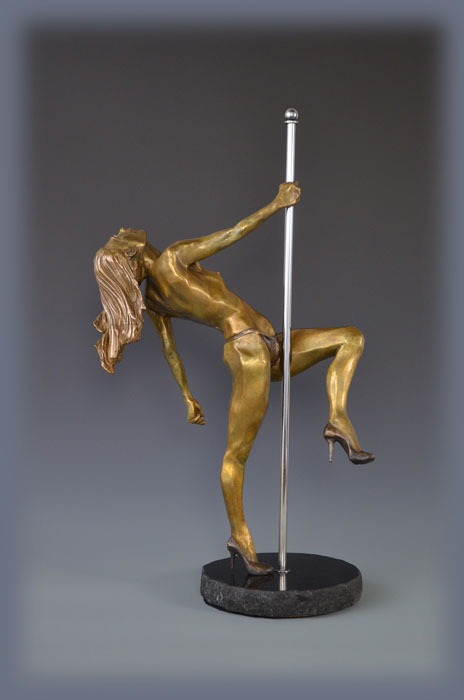 Poledancer bronze sculpture by David Varnau