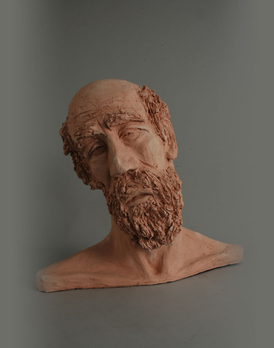 Don Quixote fired clay sculpture by David Varnau