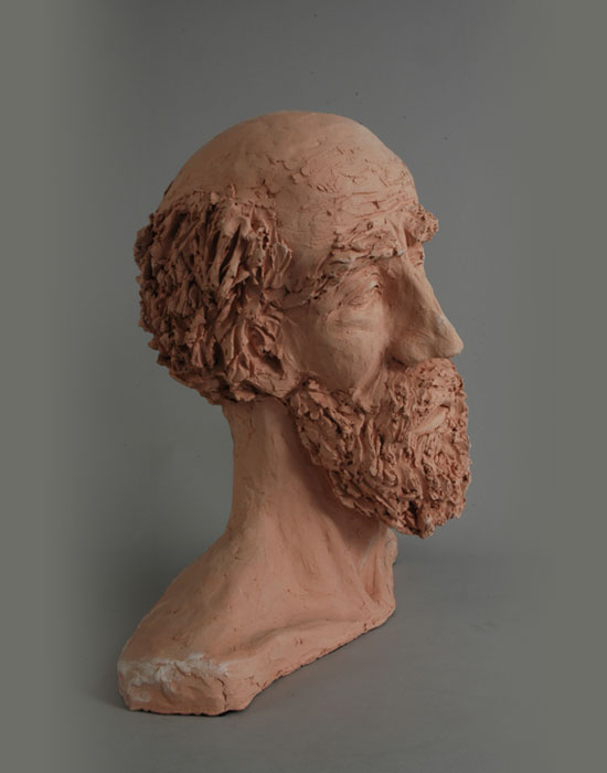 Don Quixote fired clay sculpture by David Varnau