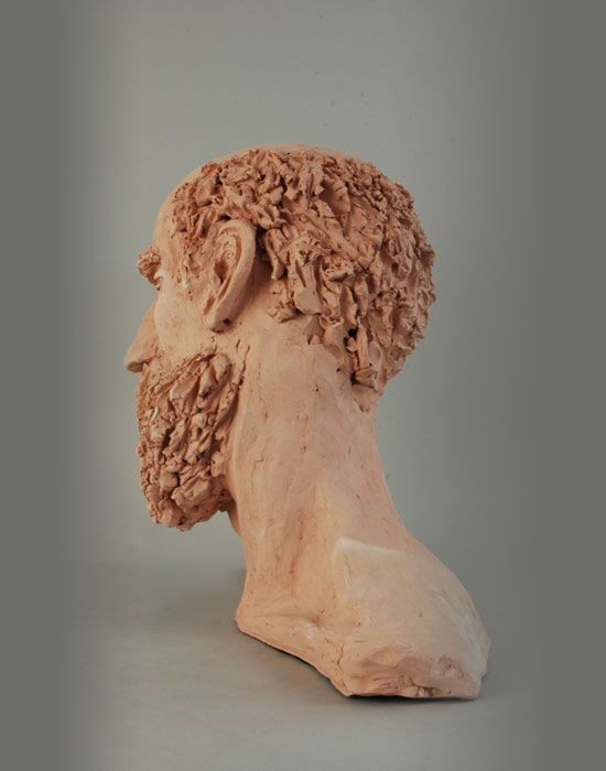 Don Quixote fired clay sculpture by David Varnau