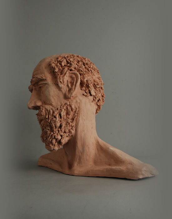 Don Quixote fired clay sculpture by David Varnau