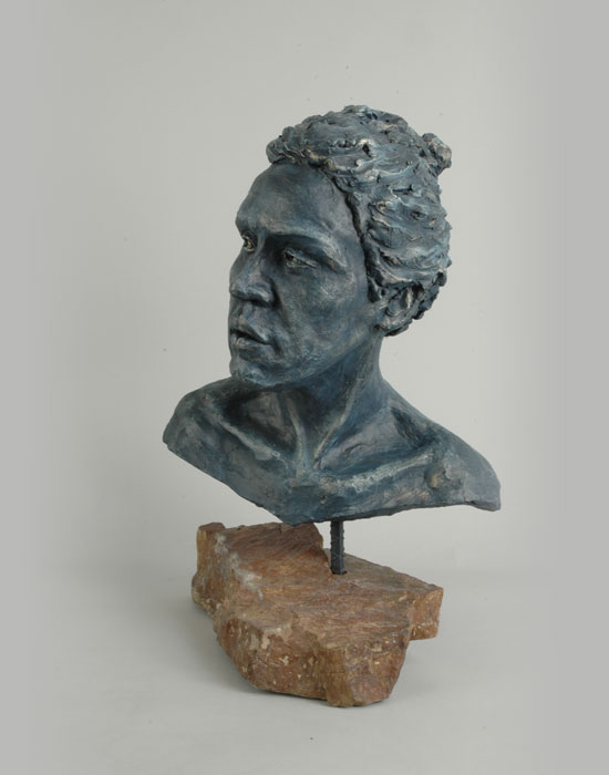 Female Bust fired clay sculpture by David Varnau