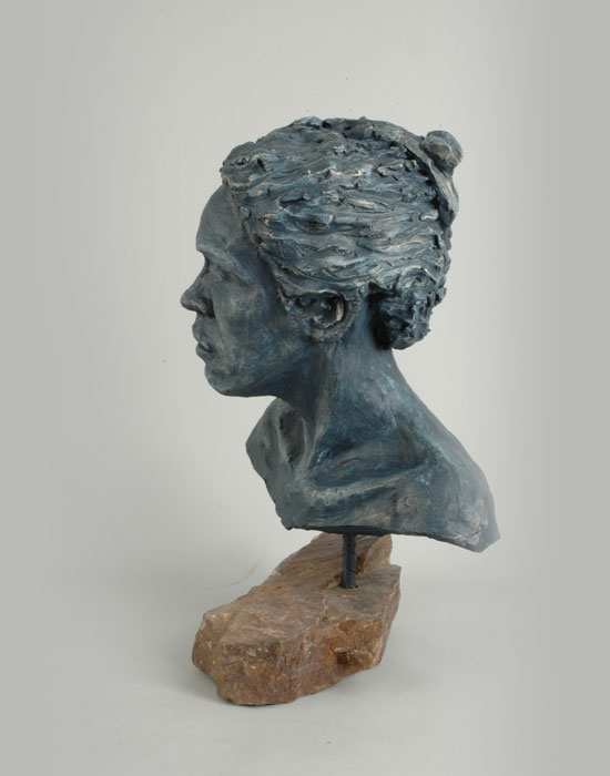 Female Bust fired clay sculpture by David Varnau
