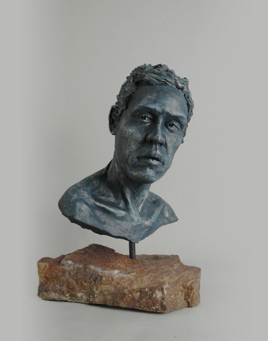 Female Bust fired clay sculpture by David Varnau