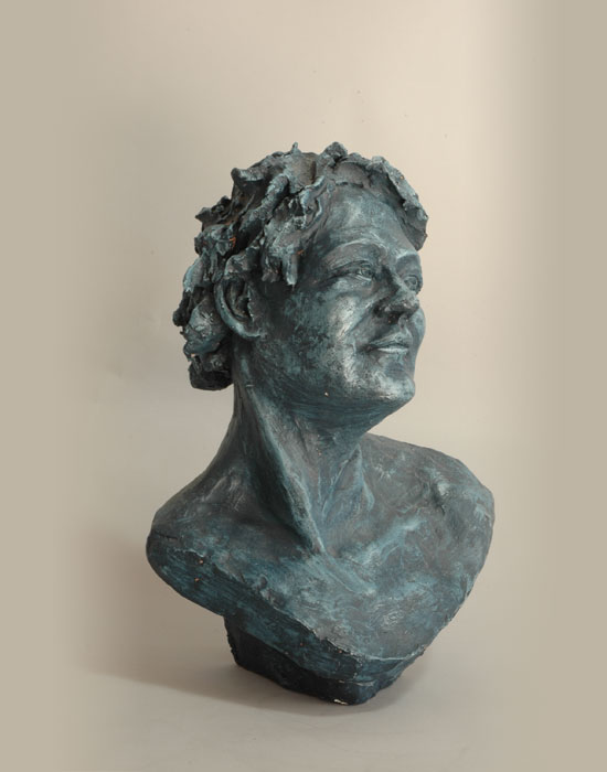 Laughing Nymph fired clay sculpture by David Varnau