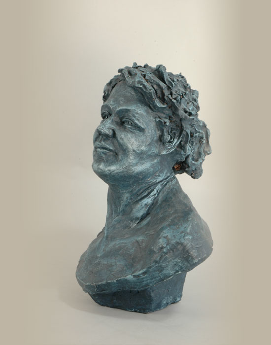 Laughing Nymph fired clay sculpture by David Varnau