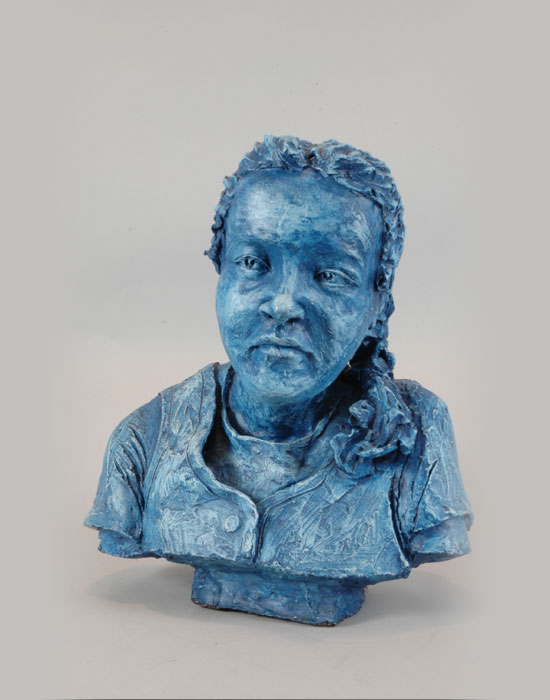 Pigtails fired clay sculpture by David Varnau