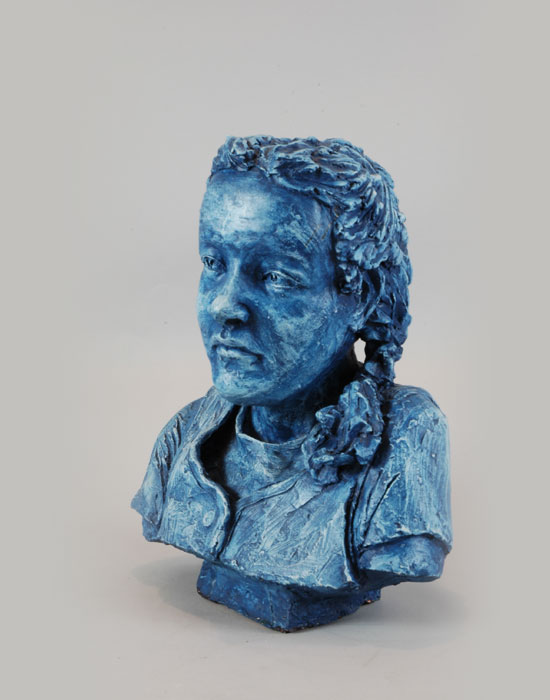 Pigtails fired clay sculpture by David Varnau