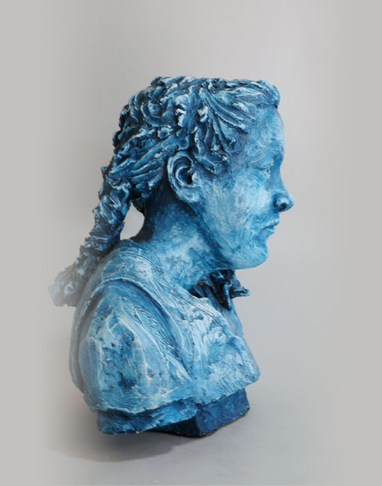 Pigtails fired clay sculpture by David Varnau