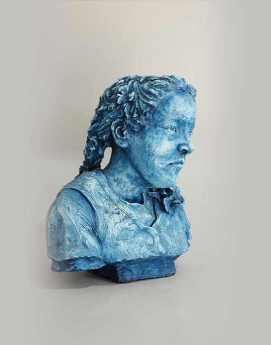 Pigtails fired clay sculpture by David Varnau