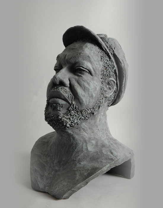 Shrimper Joe fired clay sculpture by David Varnau