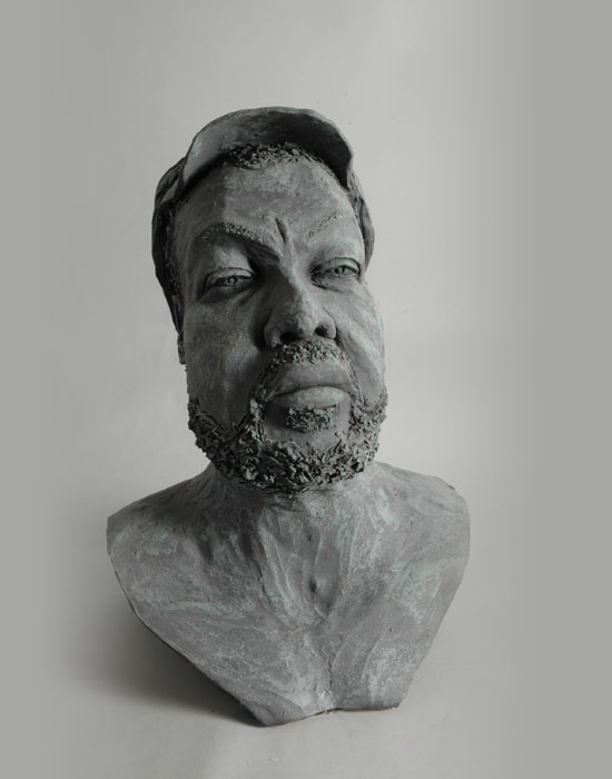 Shrimper Joe fired clay sculpture by David Varnau