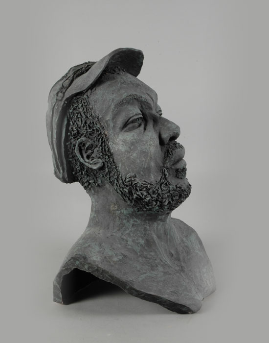 Shrimper Joe fired clay sculpture by David Varnau