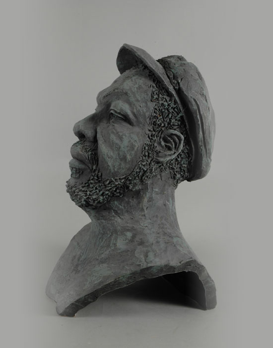 Shrimper Joe fired clay sculpture by David Varnau