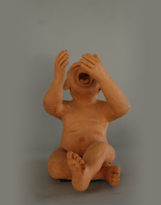 The Cry fired clay sculpture by David Varnau